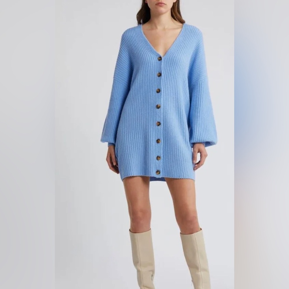 French Connection Babysoft dusted blue button front slouchy sweater dress size M